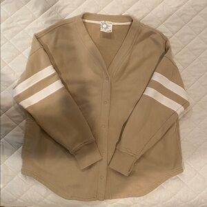 Aerie Tan and White Varsity Cardigan